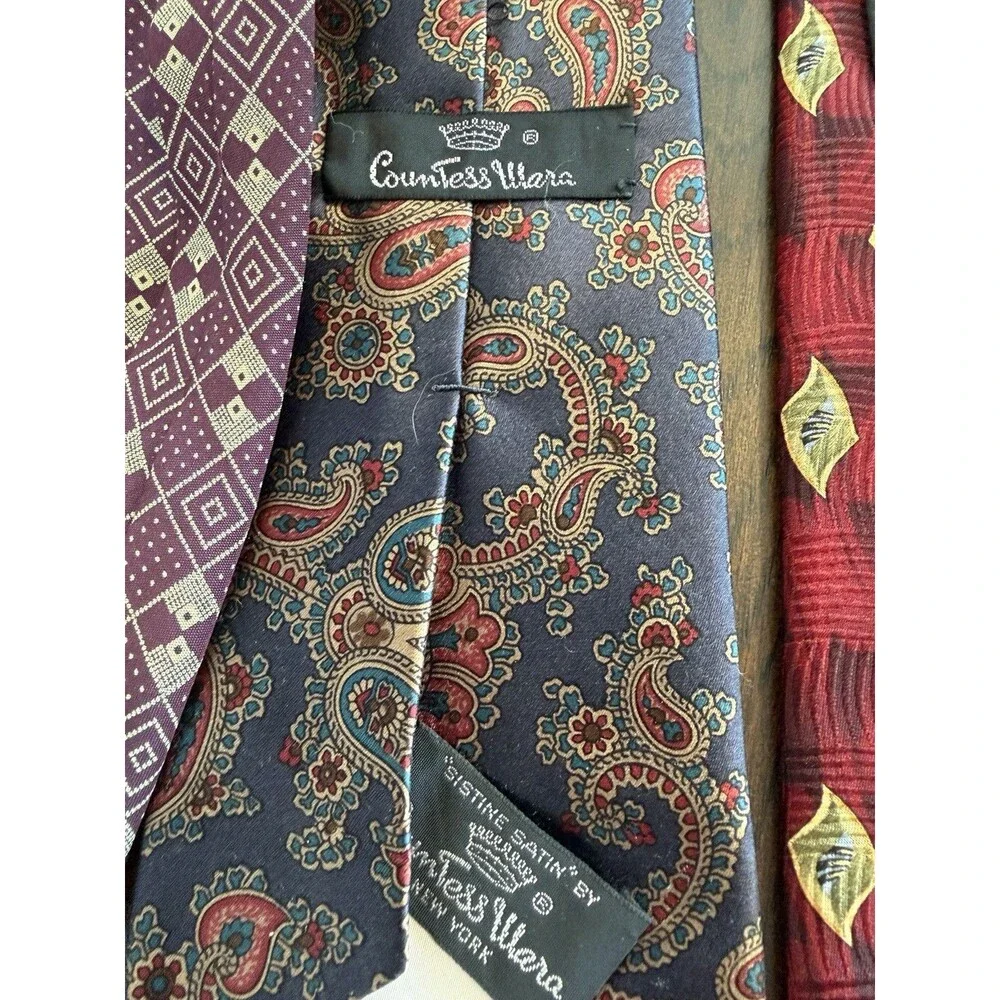Mixed Brands Designer Men's Tie Lot 3pc Multicolor Mixed Pattern One Size